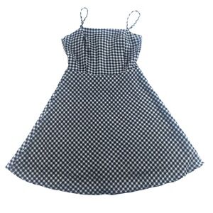 mds Gingham Black & White Checked Ruched Lined Skater Dress Size Small